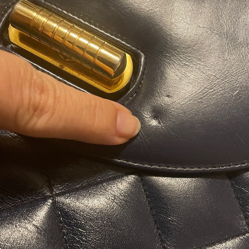 Bellido by Susan Gail Navy Quilted Satchel Gold Metal Notched Handle Hardware - Picture 15 of 17
